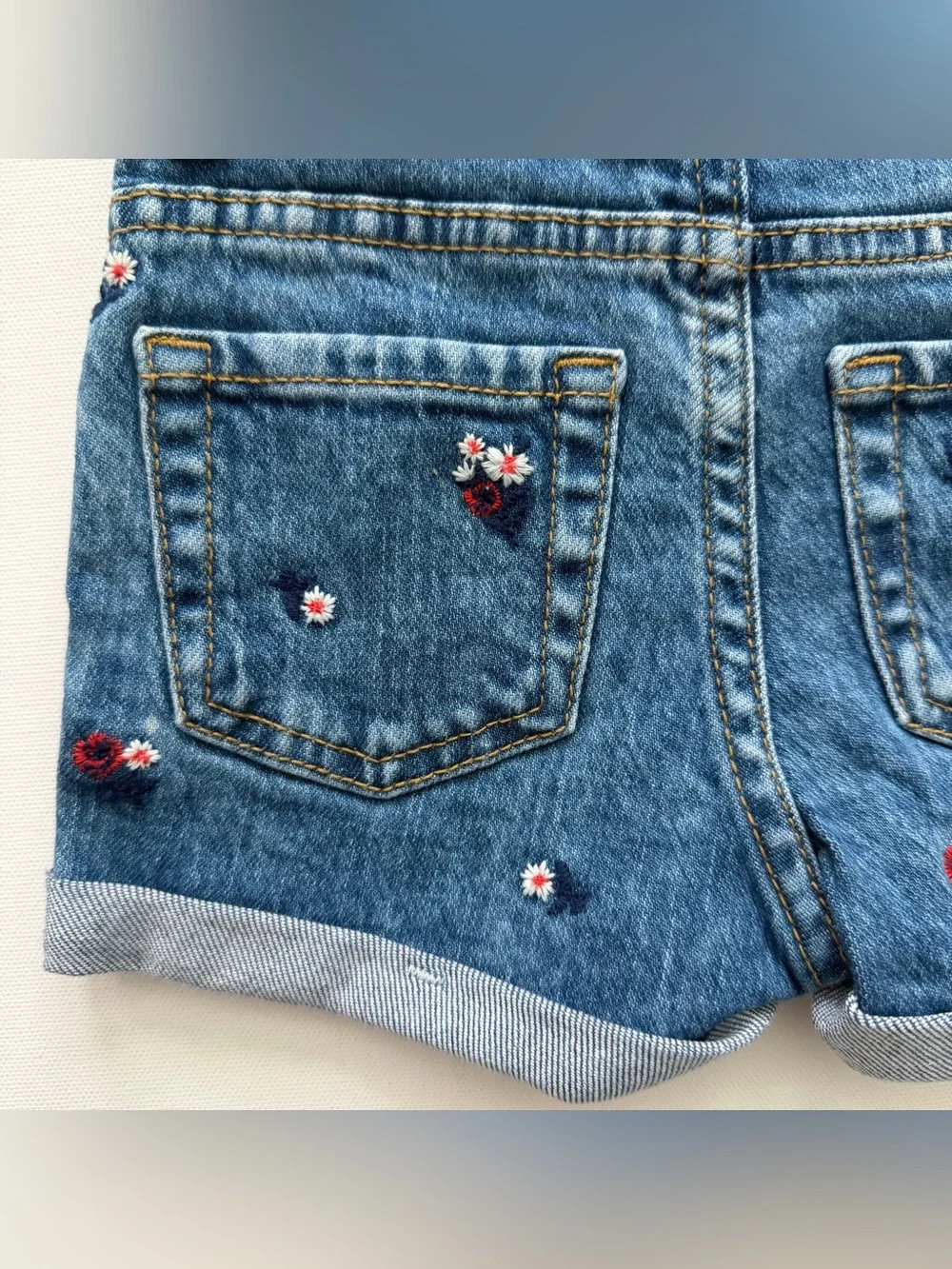 Cat & Jack Denim Shorts with Red White Blue Floral Embroidery Size 3T